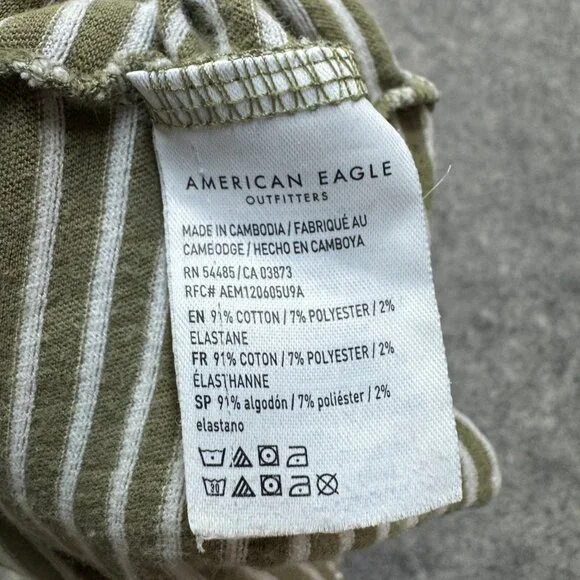 American Eagle T Shirt Womens XL Green Striped Ribbed Crop Top Lettuce Hem - Picture 5 of 8